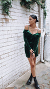 VELVET OFF SHOULDER DRESS - Emerald Green