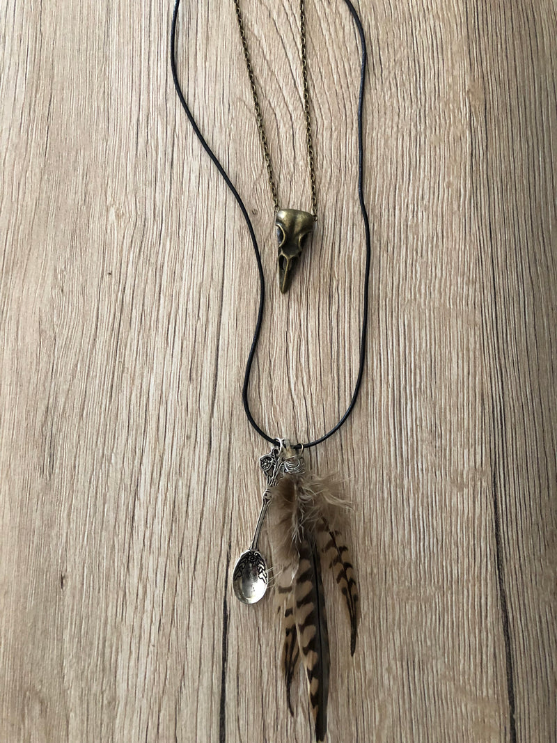 BROWN FEATHER SPOON NECKLACE
